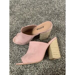JustFab Pink Mules Open Toe Block Heel‎ Espadrille Style Slides size 8